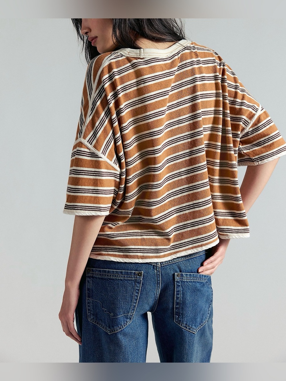 NWOT Free People We The Free Clean Rugby Tee - almond combo brown - XS *IR*. - Picture 4 of 11